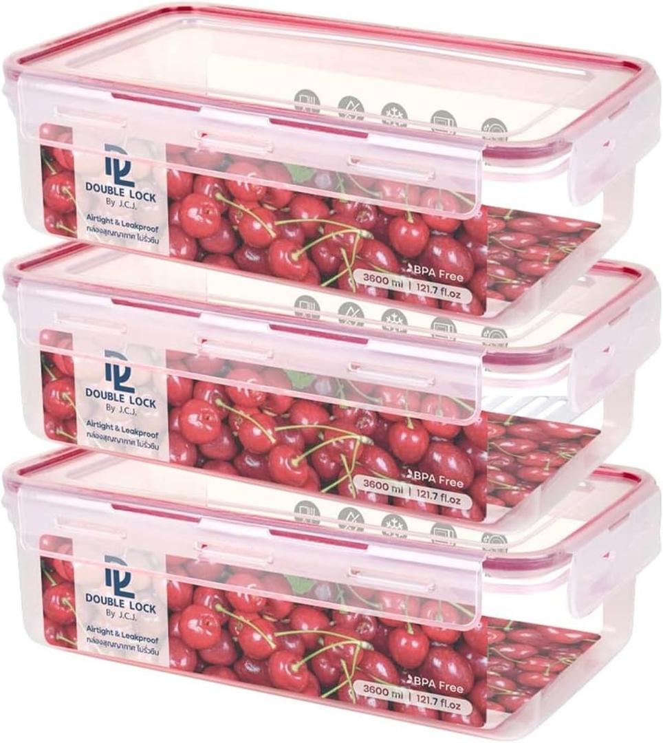Tribello Plastic Food Storage Containers With Lids - Large 15.2 Cup (121 Oz) Airtight Container Box For Food Storage, Freezer, Microwave And Dishwasher Safe, Airtight Lids, BPA-Free - 3 Pack