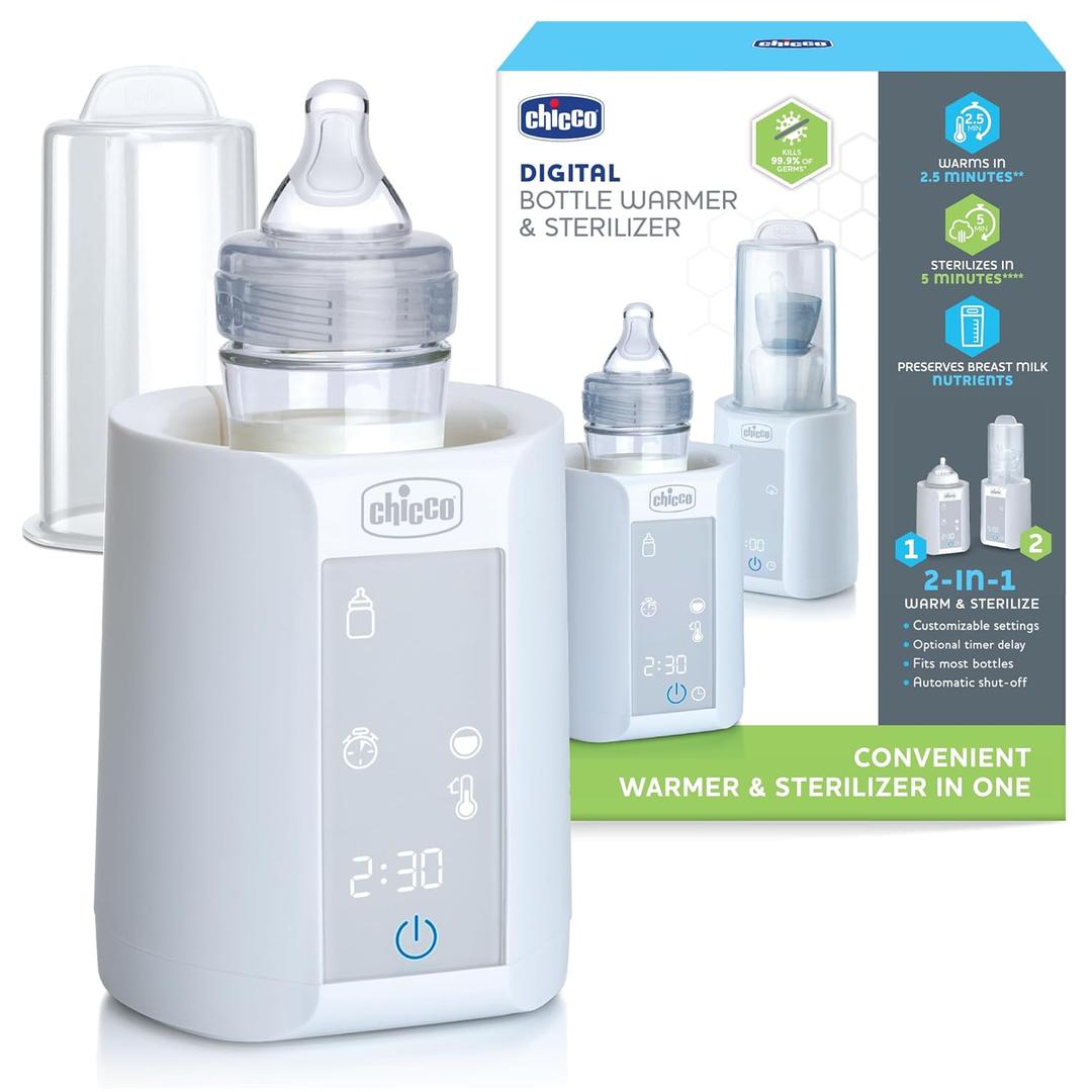 Chicco Digital Bottle Warmer & Sterilizer for Baby Bottles, Baby Food Jars, and Milk Bags | Eliminates 99.9% of Germs | 4 Heating Options | Digital Touchscreen| Automatic Shut-Off & Sound Alert (1 Count (Pack of 1))