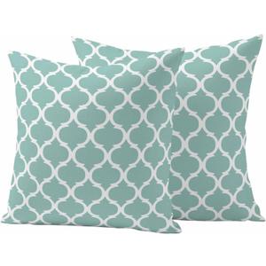 JasmineM Outdoor Pillow Cover 24x24 Inches Set of 2 Geometric Morocco Pattern Waterproof Throw Pillow Covers Teal Green Abstract Decorative Pillowcases Garden Cushion Case for Patio Couch Sofa