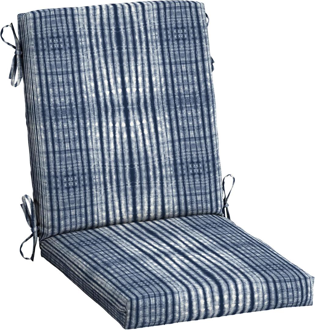 Arden Outdoor Dining Chair Cushion, 20 in x 20 in, Weather-Proof, Rain-Proof, Fade Resistant Patio Cushion for Patio, Dining, or Rocking Chairs 20 x 20, Blue Shibori Stripe