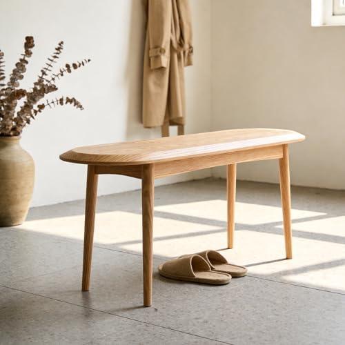 KATYGLORY Oak Solid Wood Long Bench Indoor Farmhouse&Modern Handmade Entryway Bench Rustic Bench Seat for Dining Room, Bedroom, Porch, Hallway, Kitchen (Natural, 39.37 Inch)