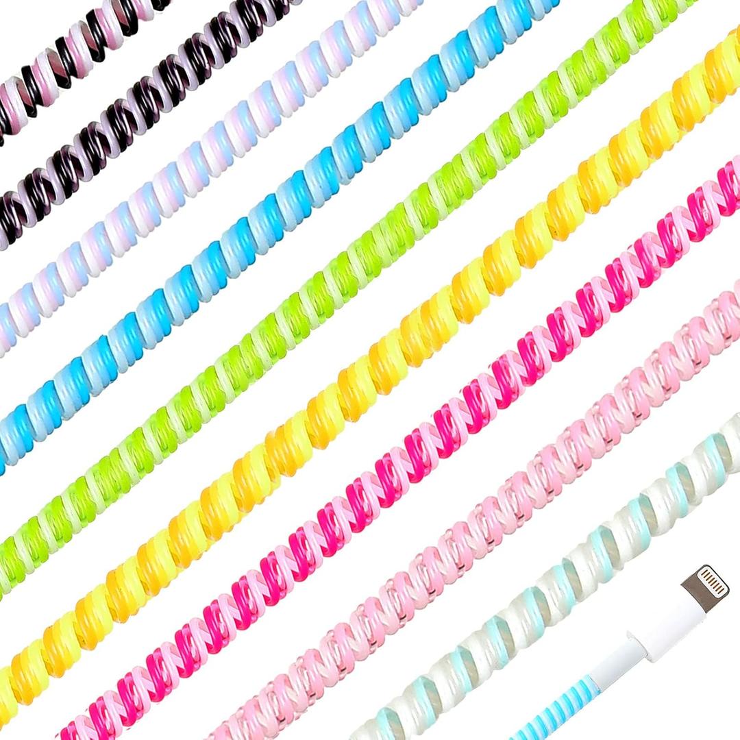 Frienda 10 Pcs Spiral Cord Protector Chargers Protector Pets No Chew Data Cable Protective Sleeve Headphone Charger Saver USB Cable Cover Wire Repair for Phone USB (Vivid Colors)