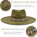 FLUFFY SENSE. Big Wide Brim Boho Western Hat for Women and Men - Felt Rancher Fedora Hat with 4 inches Flat Brim (Green, M)