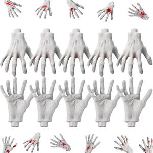 Sratte 5 Pairs Halloween Skeleton Hands Realistic Plastic Fake Hands for Halloween Props Decoration DIY Color Life Size Skeleton(White)