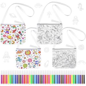 Cosblank 4 Sets Color Your Own Crossbody Bags Coloring Crafts for Boys Girls 4 Washable Canvas Pouch Bag with 48 Colorful Markers Reusable DIY Gift for Birthday Party Favor Supplies, 4 Designs Cosblank 4 Sets Color Your Own Crossbody Bags Coloring Crafts for Boys Girls 4 Washable Canvas Pouch Bag with 48 Colorful Markers Reusable DIY Gift for Birthday Party Favor Supplies, 4 Designs