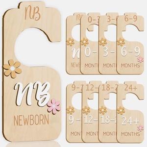 eoscasely Baby Closet Divider - 3D Double-Sided Wooden Baby Wardrobe Baby Closet Organizer,Daisy design Nursery Decor Clothes Hanger Dividers for Sorting 8 Sizes from Newborn to 24+ Months