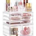 HBlife Acrylic Clear Dustproof Makeup Storage Organizer Drawers Large Skin Care Cosmetic Display Cases for Bathroom Stackable Storage Box with 6 Drawers for Vanity