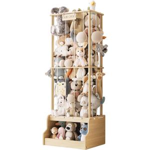 EXPERLAM Stuffed Animal Storage, Wood Stuffed Animal Zoo with Toy Chest, Vertical Stuffed Animal Holder with Thicker Elastic Band, Plushies Storage for Playroom, Living Room, Nurseryroom, Bedroom