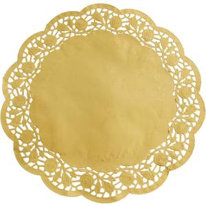 Phantomon 200 Pcs 14 Inch Gold Lace Paper Doilies Disposable Gold Foil Placemats for Cakes, Dessert Display, Dining Table, Weddings, Birthday Parties
