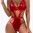 Womens Lingerie Faux PU Leather Lingerie Bra Cut Out Teddy Bodysuit Sexy Chains
Small