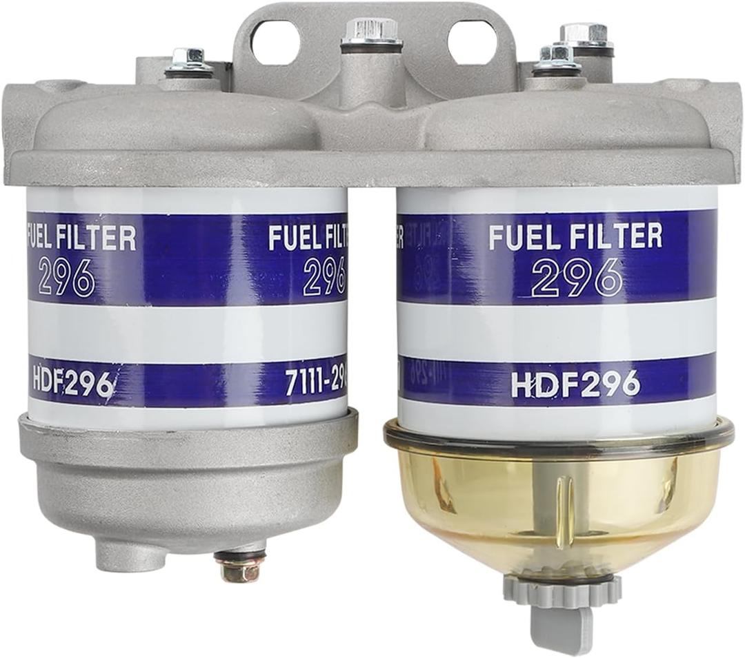 Double Fuel Filter Assembly Compatible With Ford Tractor Vehicle 2000 2600 2610 2910 3000 3600 3610 4600 4610 5000 7600 New Holland NH Universal With Glass Bowl, Replaces# 7111-296 EBPN9N166AA (Dual Double Style)