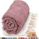 Bazaar Anatolia Turkish Beach Towel 100% Cotton Bath Towels 71x39 Quick Dry Sand Free Lightweight Large Oversized Herringbone Maroon