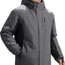 FREE SOLDIER Men's Waterproof Ski Snow Jacket Fleece Lined Warm Winter Rain Jacket with Hood Fully Taped Seams (Medium, Gray Black)