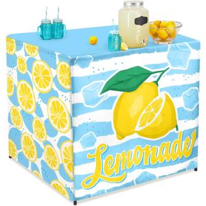 Lemonade Stand Kit for Lemonade Stand Supplies Lemonade Tablecloth Lemonade Table Cover Outdoor Yellow Lemon Business Sign for Folding Card Table Summer Beach Picnic Birthday Party Decor