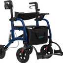 ELENKER Rollator Walker Transport Wheelchair Combo with Shock Absorber, 2 in 1 Rolling Walker with Seat, All Terrain Wheels for Seniors, Blue