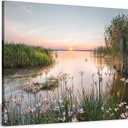 lake pictures wall decor artwork: scenic canvas wall art lake scene artwork nature scenery painting - sunset landscape prints for bedroom house 45"x30"