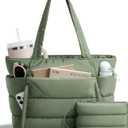 Puffer Tote Bag for Women, Lightweight Puffy Work Handbag Teacher Nurse Quilted Shoulder Bag for School Travel Gym | Cloud Bag w/ Zipper, Daily College Bags, 15.6" Computer Bag, Clinical Nursing Bag, 40 OZ Tumbler Holder, Ideal Gift for Women (Sage Green)