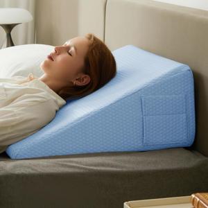 Wedge Pillow, 10 inch Bed Wedge Pillow for Headboard, Pillow Wedge for Acid Reflux Relief, Sleeping, After Surgery, Snoring, Gerd, Triangle Pillow Wedge - Cooling Memory Foam Top, Light Blue