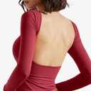 SUUKSESS Women Backless Going Out Tops Double Lined Open Back Basic Long Sleeve Red L