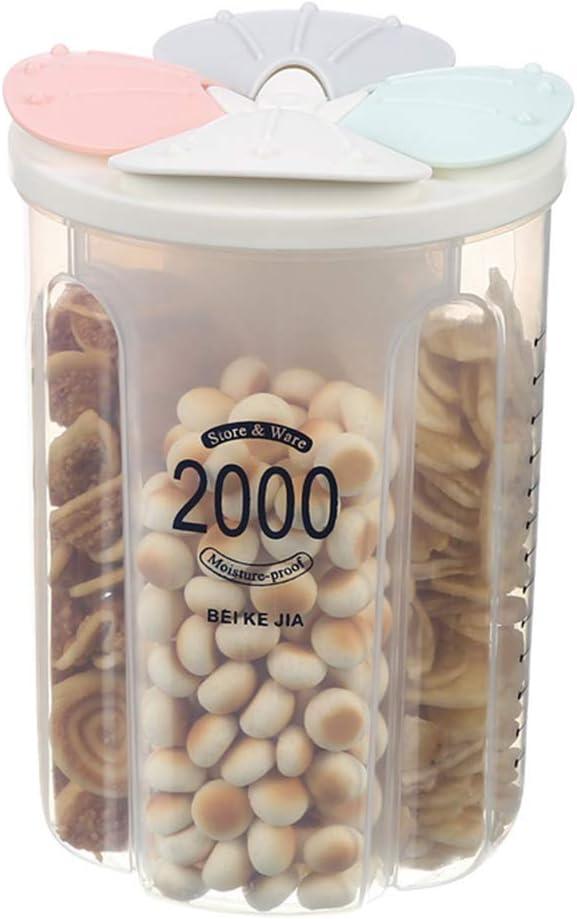 Airtight Kitchen Food Storage Container, Leak-Proof BPA Free Plastic Plastic Dry Cereal Dispensers Containers with Durable Lids for Flour, Sugar, Rice (2000ml 4 Color-4 Grid)