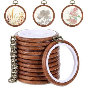 Oqqlin 12 Pcs Embroidery Hoop, 3 Inch Round Small Embroidery Hoops Rubber Imitation Wood Cross Stitch Hoop Cross Stitch Hoops Ring for Sewing, DIY, Craft, Hanging Ornaments