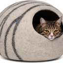 Premium Felt Cat Bed for Indoor Cats, Handmade Merino Wool (Light Grey, Medium)
