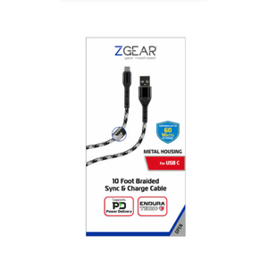 ZGear 10 Foot Braided Sync & Charge Cable - White/Black