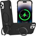 Designed for iPhone 14 Pro Case with Magnetic Stand [Military Drop Protection][Compatible with Magnet] Shockproof 14 Pro Phone Case with Ring Holder, Black