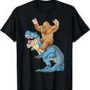 Bigfoot Riding Dinosaur T Rex Cute Sasquatch Dino Boys Kids T-Shirt, L, Black