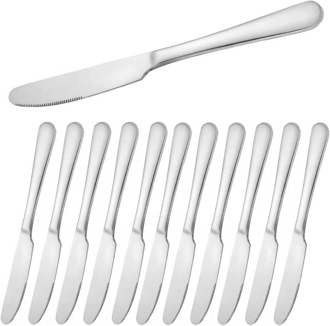 Stainless steel butter knife, set of 12 dinner knife, suitable for daily use, parties and outdoor dining,Dishwasher Safe (12)