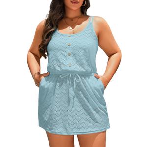 Yonique Plus Size Swimsuit Cover Up - Hollow Out Button Down Beach Coverups Spaghetti Strap Bathing Suit 2025 Summer Dress Light Blue 22W (Blue)