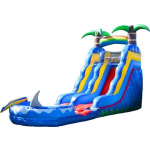 HeroKiddo 15ft Ocean Shark Inflatable Water Slide with Pool, 22ft Long- 100% Commercial Grade PVC Vinyl, Reinforced Strength Wet/Dry Fun, Front Load Entry for Easy Supervision