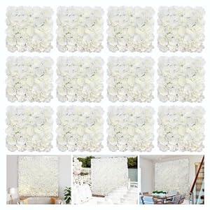 RIDDSEE 12pcs Flower Wall Backdrop16.5 x16.5 Artificial Floral Panels-White