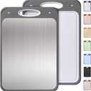 2 in 1 Stainless Steel Cutting Board with Handle Chopping Extra Large Tablas Para Picar Cocina Tabua Madeira Corte Carne Alimentos Cortar Juego Regalos Cumpleaos Navidad Mujer Mama Abuela Hombre Papa (Gray)