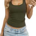 Womens Cotton Ribbed Tank Tops Basic Fitted Sleeveless Shirt y2k Slim Scoop Neck Top Cute Summer Going Out Tank (XL)