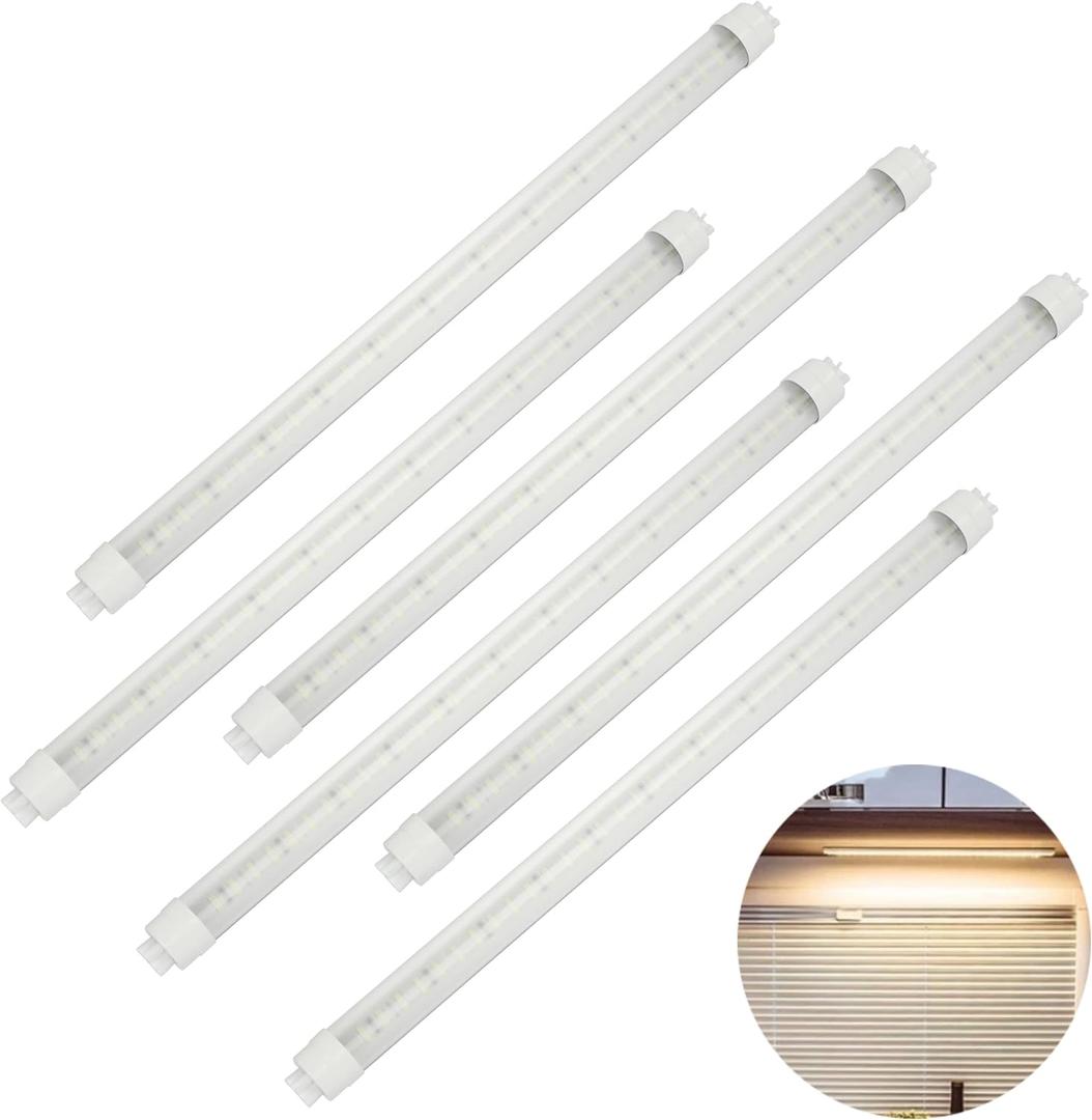12V DC T8 Led Tube Light 18inch 7W 3000K Warm White,F15T8 Florescent Tube Replacement for Automotive RV Marine Boat (6 Packs)