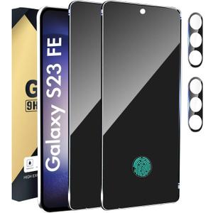 2+2 Pack Privacy Screen Protector Compatible with Galaxy S23 FE 5G - 2 Tempered Glass Film + 2 Camera Lens Protectors, High Clarity Bubble Free, Anti-Spy Protection