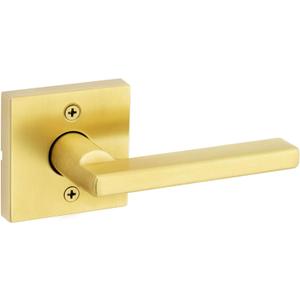 Kwikset Halifax Dummy Door Handle, Single Sided Lever for Closets, French Double Doors, and Pantry, Satin Brass Non-Turning Reversible Interior Push/Pull Lever, with Microban Protection, Square Rose