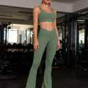 Sunzel Mini Flare Leggings for Women V Crossover Mid Rise Workout Flared Yoga Pants with Tummy Control and Wide Leg (Green)