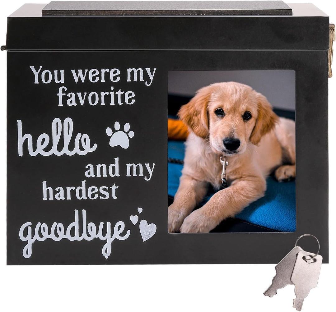 pet urns for Dogs,Pet Memorial Box with Photo Frame  Wooden Pet Urn for Dogs & Cats, Keepsake Memory Box, Black