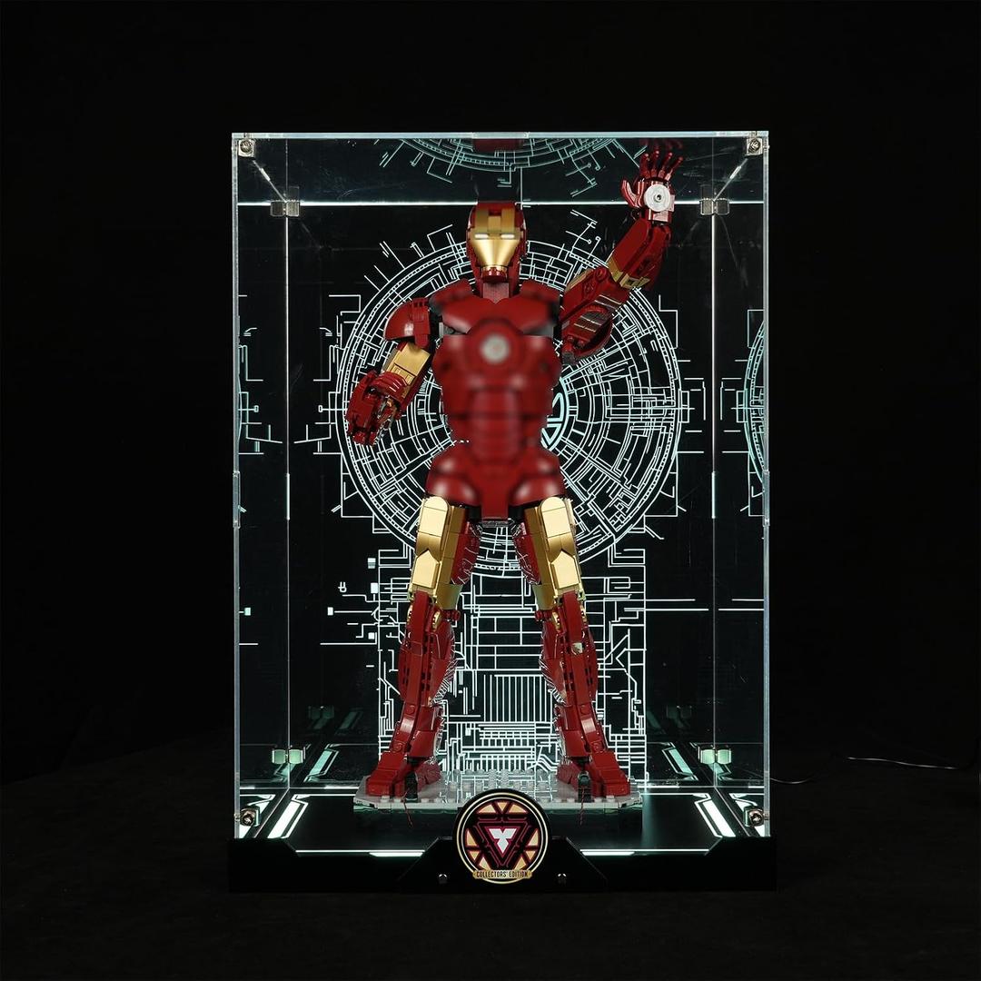 LED Acrylic Display Case for Lego 76344 Building Set | Illuminated Dustproof Showcase Box for Collectible Models, Compatible with Iron Man Mark 3 Collectors' Edition (Case Only)