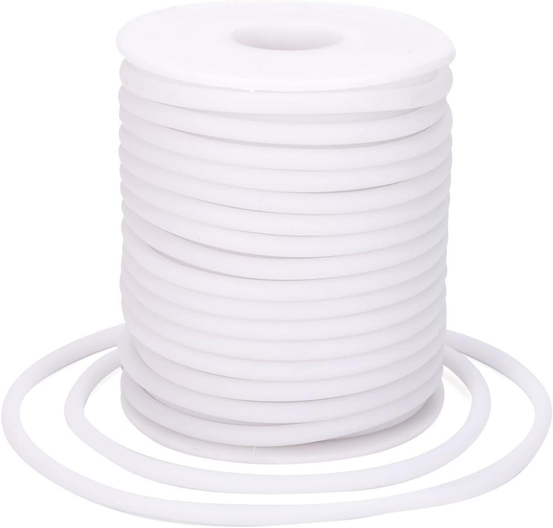 Beadthoven 4mm Hollow Pipe Rubber Tube Cords, 16Yards Barber Cord for Knitting Stitch Holder, Tubing Rubber Cord with Spool for Bracelet Jewelry Making DIY Crafts 2mm Hole - White