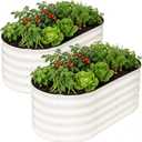 INNO STAGE Galvanized Raised Garden Bed Kits, 4x2x1.4FT Metal Raised Beds Outdoor for Gardening, 17'' Tall Large Steel Raised Planter Bed for Vegetables, Flowers Patio Ground Planter Box (White, 2Pcs)