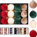 Super Holiday 3.14" Velvet Christmas Balls, 12PCS 80MM Plastic Christmas Ball Ornaments for Xmas Tree Hanging Decorations Assortment, for Holiday Party Decor, Red, White, Green, Coffee
