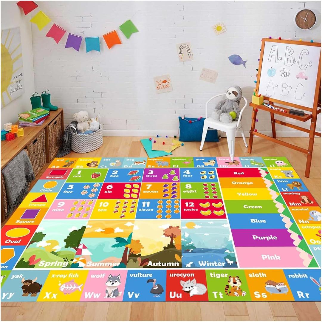 ABC Rug, Play Mat for Playroom ABC Educational Area Rug for Playroom Classroom Elementary Preschool Rugs wtih Numbers Animals (3'11'' x 5'11'' (Rectangular))
