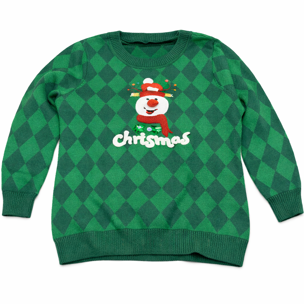 Green Christmas Snowman Sweater – Festive Holiday Pullover Large