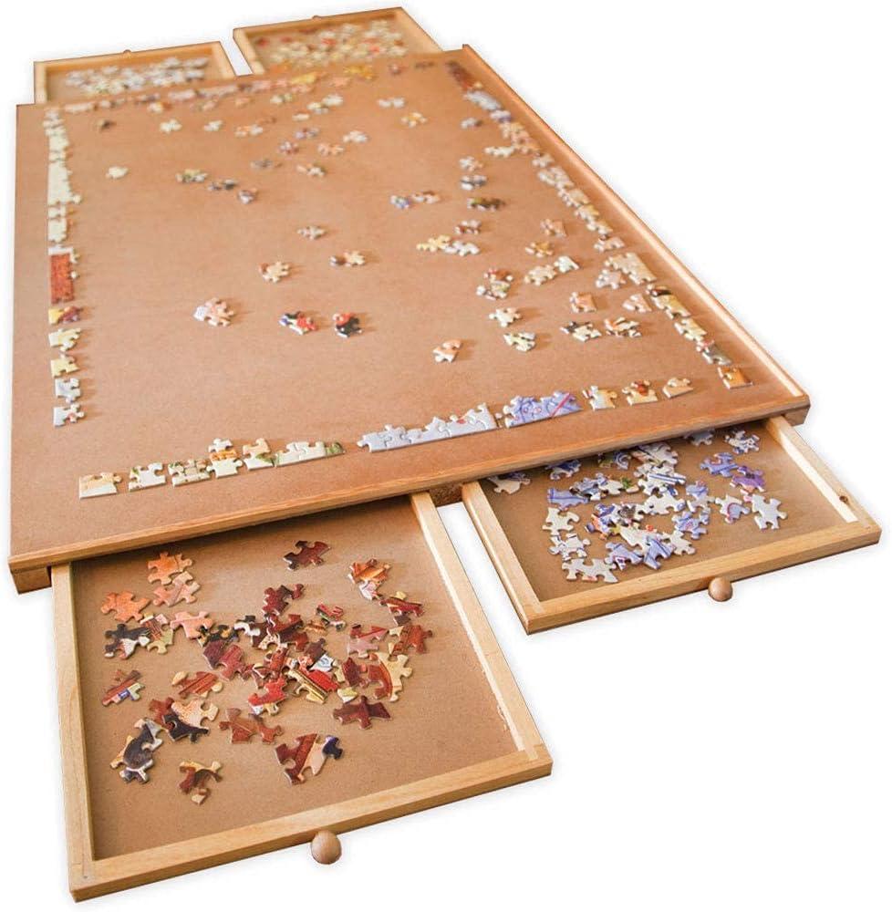 Bits and Pieces Puzzle Board with Drawers  1000 Piece Jigsaw Puzzle Table Organizer Premium Wooden Puzzle Board for Adults 22.25"x 30" Smooth Non-Slip Surface Portable Puzzle Table with Sorting Trays (1000 pc Plateau)