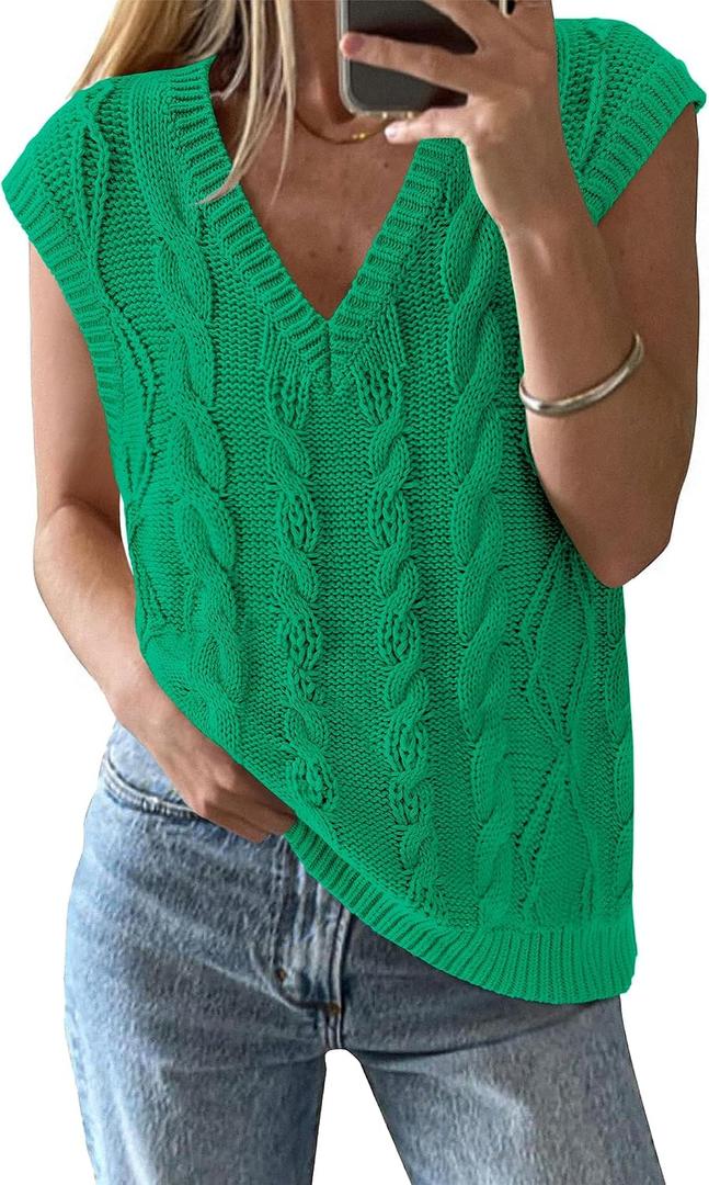 BTFBM Sweater Vest Women Oversized V Neck Cable Knit Casual Pullover Sweaters Fall Outfits 2025 Sleeveless Tops