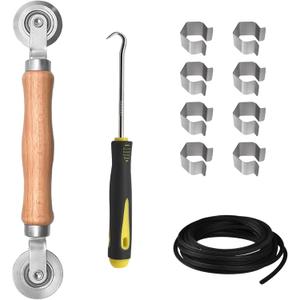 BAYTORY Window Screen Repair Kit, Steel Roller Tool with Bearing, Spline Removal Hook, 32ft Retainer Spline and 8Pcs Screen Clips Replacement for Installing Door Mesh Screens