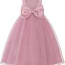 Uhnice Flower Girl Pearl Dress Tulle Ball Gown Bow Prom with Heart Cutout for Wedding Birthday Party (5-6 Years, Dusty Pink)
